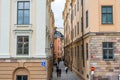 Stret view of the Gamla stan  or Staden mellan broarna, the old town of Stockholm, Sweden Royalty Free Stock Photo