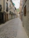 Stretch of the Camino de Santiago in Spain as it winds through a village.