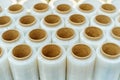 Stretch film in rolls. Manufacture and sale of plastic products. Close-up Royalty Free Stock Photo