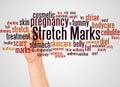 Stretch Marks word cloud and hand with marker concept