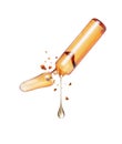 Stretched drop dripping from a crushed medical ampoule isolated on a white background Royalty Free Stock Photo