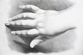 Stretched hand seen from above, study in black and white