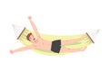 Stretched Man Character Lying in Hammock and Yawning Vector Illustration