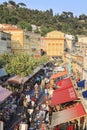 The stretched square `Cours Saleya` in Nice at the French Riviera Cote d`Azur, France.