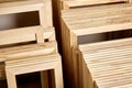 Stretcher bars, stack of wooden frames for canvas wrap