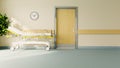 Stretcher in front of hospital room door realistic 3D rendering Royalty Free Stock Photo