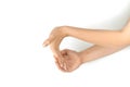 Stretching arms. Healthy workout exercise. Woman hand massage for carpal tunnel syndrome protection. Female finger exercise,
