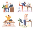 Stretching employees working from home or office Royalty Free Stock Photo