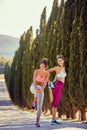 Stretching before jogging. Woman runner. jogging outdoors Royalty Free Stock Photo