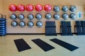 Stretching mats and exercise balls in gym