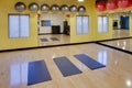 Stretching mats and exercise balls in gym