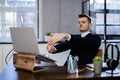 Stretching Office Workout. Desk Stretch Exercise Royalty Free Stock Photo