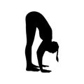 Stretching yogi woman silhouette. Hatha yoga forward fold pose. Vector illustration