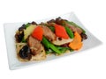Stri-fried duck breast with sweet peas in oyster sauce