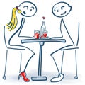 Stick figure at the first date at the romantic table