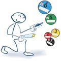 Stick figure with clipboard checks a checklist and environmental badges