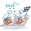 Stick figures in the snail race into the new year