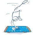 Stick figure jumps on the mat and makes a handstand