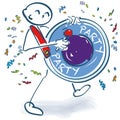 Stick figure beating on a big timpani and invites you to a party Royalty Free Stock Photo