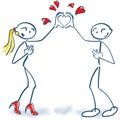 Stick figures building together a form of heart with their hands Royalty Free Stock Photo