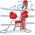 Stick figure as a boxer in the corner with a black eye