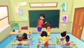 Teacher Scolding Pupil in Class Cartoon Vector