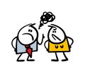 Strict boss businessman scolds a subordinate woman. Vector illustration of a husband and wife family quarrel.