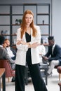 Strict business woman in negotiation office Royalty Free Stock Photo