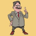 Strict cartoonish mustachioed man in a gray suit Royalty Free Stock Photo