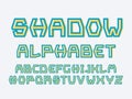 Strict shadow font. Vector alphabet