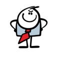 Strict stickman boss looks attentively at subordinate office workers. Vector illustration of business company leader in