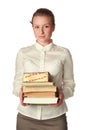 Strict teacher with books and pen Royalty Free Stock Photo