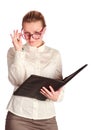 Strict teacher with class book Royalty Free Stock Photo