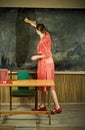 Strict teacher. Old-time school Royalty Free Stock Photo