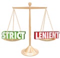 Strict Vs Lenient Words 3d Gold Scale Opposites Royalty Free Stock Photo