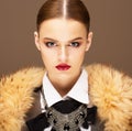 Elegance. Sophisticated Haughty Woman in Fur Collar. Lifestyle