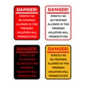 Strictly No Firatines Allowed Warning Signs Collection Royalty Free Stock Photo