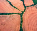 Stright down view from flying drone of Ukrainian countryside. Royalty Free Stock Photo