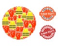 Collage of Gilet Jaunes Protest Globe and Strike Action Stamps