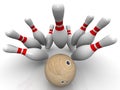 Strike. Bowling ball knocks down all the pins