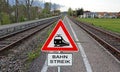 Strike at the railroad. Sign railroad strike and rails Royalty Free Stock Photo