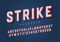 Strike trendy inline sports display font design, alphabet, typeface, letters and numbers, typography.