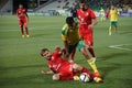 striker of fc kuban Lorenzo Melgarejo is fighting for a ball with defender of fc rubin