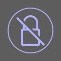 Strikethrough lock circular line icon. No encryption round colorful sign. No encryption flat style vector symbol. Royalty Free Stock Photo