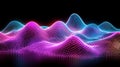 Dynamic Digital Sound Wave or Data Visualization Surface with Neon Pink and Blue Glowing Particles on Black Background Royalty Free Stock Photo