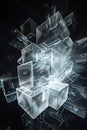 Abstract transparent cubes background with intersecting lines in modern technology concept Royalty Free Stock Photo