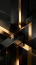 A striking abstract composition featuring intersecting black and gold geometric shapes with sleek reflective surfaces and dynamic Royalty Free Stock Photo