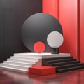 Abstract Geometric Composition with Spheres and Stairs in Red, Black, and White Royalty Free Stock Photo