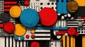 A striking abstract design featuring colorful spheres, dynamic geometric shapes, and textured patterns.