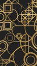 Abstract geometric gold lines and shapes on a dark black background forming a modern deco inspired pattern Royalty Free Stock Photo